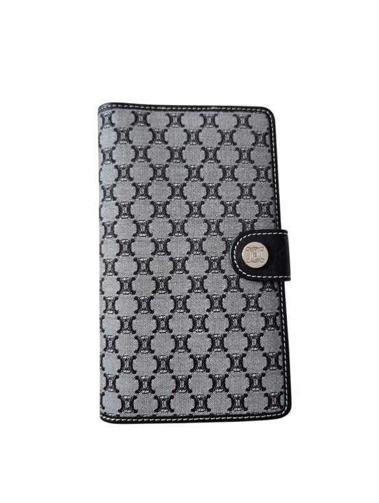 Celine Handbags - Celine Paris Black Grey Triomphe Fabric Leather Long Wallet